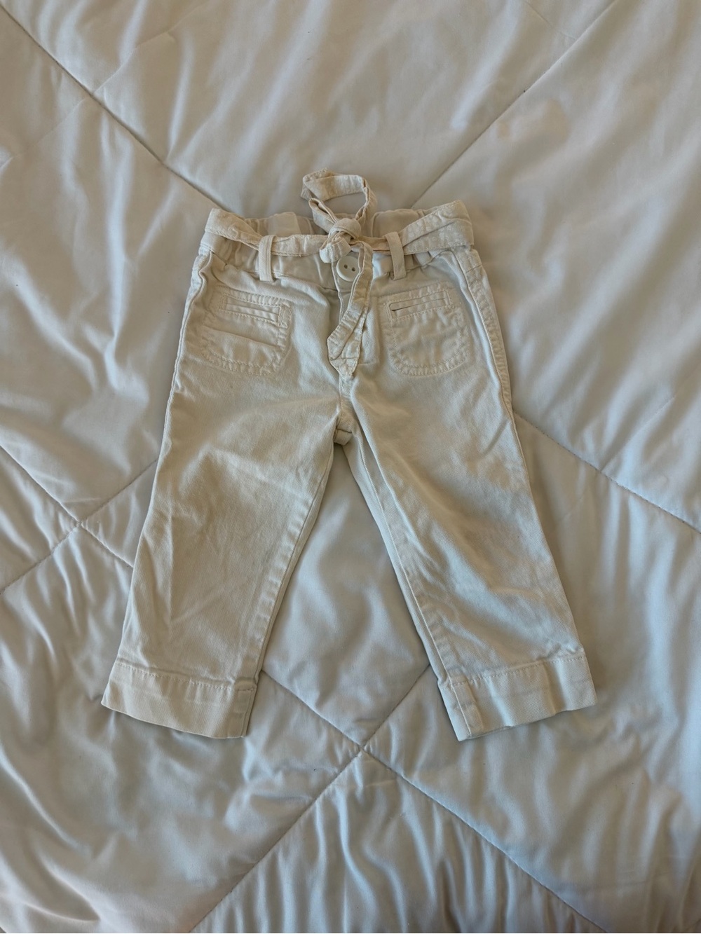 Vintage Kids Cream Pull-On Casual Pants with Tie Waist